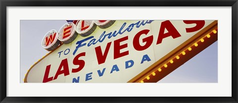 Framed Close-up of a welcome sign, Las Vegas, Nevada Print