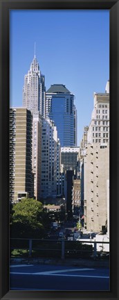 Framed Low angle view of Manhattan skyscrapers, New York City Print