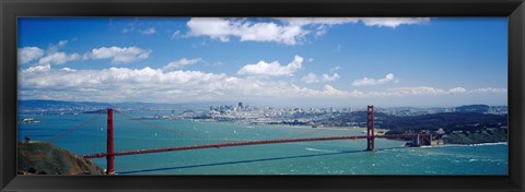 Framed High angle view of a suspension bridge across a bay, Golden Gate Bridge, San Francisco, California, USA Print