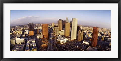 Framed High angle view of the Financial District, Los Angeles, California, USA Print