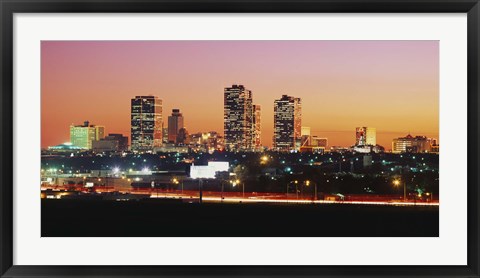 Framed Fort Worth at dusk, Texas Print