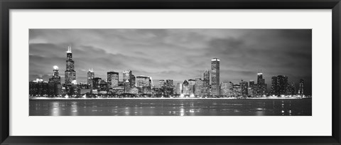 Framed Black and White view of Buildings at the waterfront, Chicago, Illinois Print