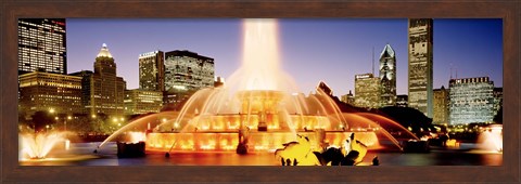 Framed Fountain lit up at dusk, Buckingham Fountain, Chicago, Illinois, USA Print