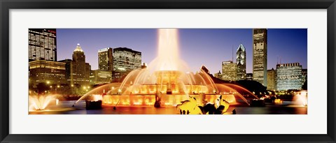 Framed Fountain lit up at dusk, Buckingham Fountain, Chicago, Illinois, USA Print