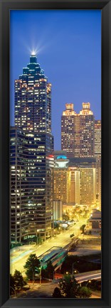 Framed Skyscrapers lit up at night, Atlanta, Georgia, USA Print