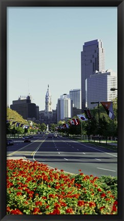 Framed Buildings in a city, Benjamin Franklin Parkway, Philadelphia, Pennsylvania, USA Print