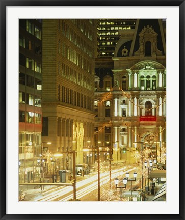 Framed Building lit up at night, City Hall, Philadelphia, Pennsylvania, USA Print