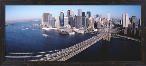 Framed Aerial View Of Brooklyn Bridge, Lower Manhattan, NYC, New York City, New York State, USA Print