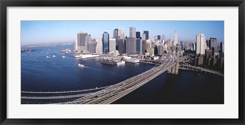 Framed Aerial View Of Brooklyn Bridge, Lower Manhattan, NYC, New York City, New York State, USA Print