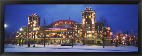 Framed Facade Of A Building Lit Up At Dusk, Navy Pier, Chicago, Illinois, USA Print