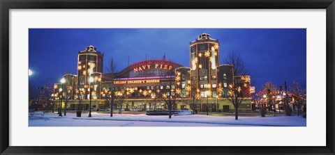 Framed Facade Of A Building Lit Up At Dusk, Navy Pier, Chicago, Illinois, USA Print