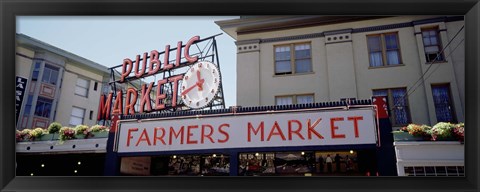 Framed Low angle view of buildings in a market, Pike Place Market, Seattle, Washington State, USA Print