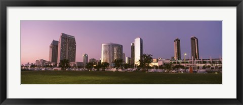 Framed Marina Park And Skyline At Dusk, San Diego, California, USA Print