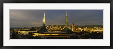 Framed Towers Illuminated At Dusk, Convention Center, Portland, Oregon, USA Print