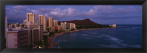 Framed High Angle View Of Buildings On The Beach, Waikiki Beach, Oahu, Honolulu, Hawaii, USA Print