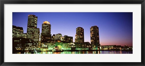 Framed Skyscrapers at the waterfront lit up at night, Boston, Massachusetts, USA Print