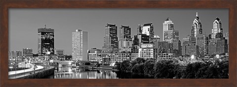 Framed Philadelphia, Pennsylvania Skyline at Night (black and white) Print