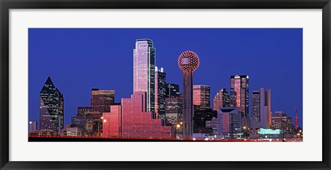 Framed USA, Texas, Dallas, Panoramic view of an urban skyline at night Print