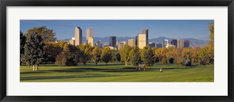 Framed USA, Colorado, Denver, panoramic view of skyscrapers around a golf course Print