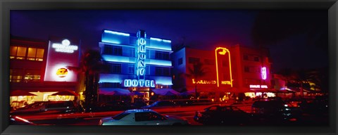 Framed Low Angle View Of A Hotel Lit Up At Night, Miami, Florida, USA Print