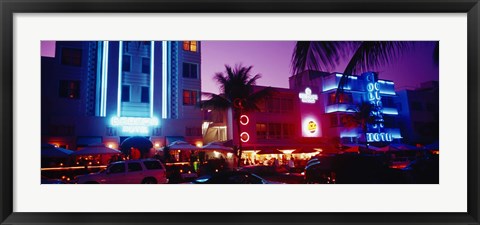 Framed Hotel lit up at night, Miami, Florida, USA Print