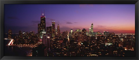 Framed Buildings lit up at dusk, Chicago, Illinois, USA Print