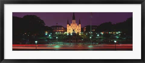 Framed Buildings lit up at night, Jackson Square, St. Louis Cathedral, French Quarter, New Orleans, Louisiana, USA Print