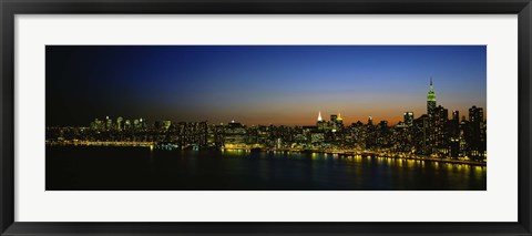 Framed City skyline at night, view of Manhattan from Long Island, New York City, New York State, USA Print