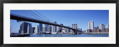 Framed New York City, Brooklyn Bridge, Skyscrapers in a city Print