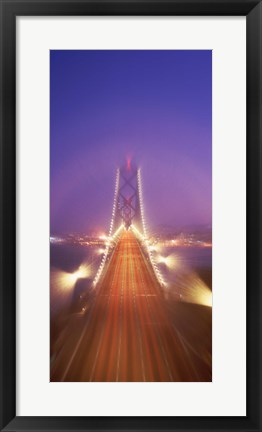 Framed High angle view of suspension bridge, Oakland Bay Bridge, San Francisco, California, USA Print