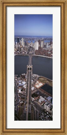 Framed Aerial View Of A Bridge, Brooklyn Bridge, Manhattan, NYC, New York City, New York State, USA Print