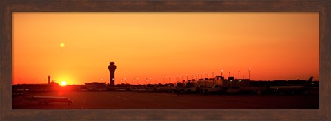 Framed Sunset Over An Airport, O&#39;Hare International Airport, Chicago, Illinois, USA Print