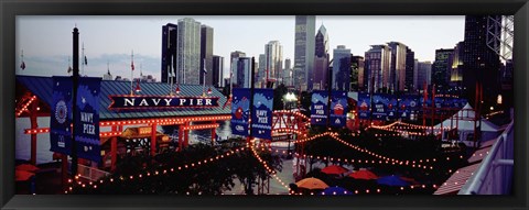 Framed Amusement Park Lit Up At Dusk, Navy Pier, Chicago, Illinois, USA Print