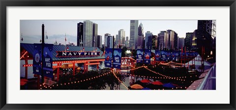 Framed Amusement Park Lit Up At Dusk, Navy Pier, Chicago, Illinois, USA Print