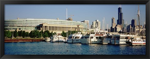 Framed Boats Moored At A Dock, Chicago, Illinois, USA Print