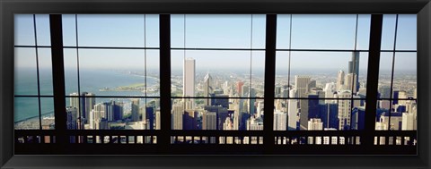 Framed High angle view of a city as seen through a window, Chicago, Illinois, USA Print