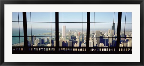 Framed High angle view of a city as seen through a window, Chicago, Illinois, USA Print