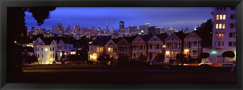 Framed Buildings Lit Up Dusk, Alamo Square, San Francisco, California, USA Print