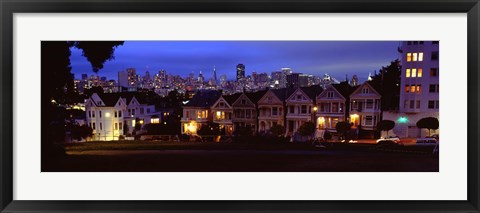 Framed Buildings Lit Up Dusk, Alamo Square, San Francisco, California, USA Print