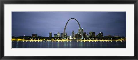 Framed Buildings Lit Up At Dusk, Mississippi River, St. Louis, Missouri, USA Print