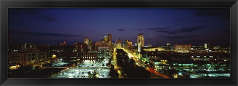 Framed High Angle View Of A City Lit Up At Dusk, St. Louis, Missouri, USA Print