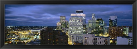 Framed Buildings Lit Up At Dusk, Minneapolis, Minnesota Print