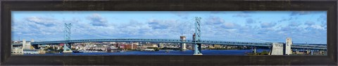 Framed Suspension bridge across a river, Ben Franklin Bridge, Delaware River, Philadelphia, Pennsylvania, USA Print