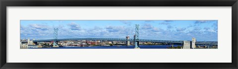 Framed Suspension bridge across a river, Ben Franklin Bridge, Delaware River, Philadelphia, Pennsylvania, USA Print