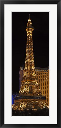 Framed Replica of the Eiffel Tower lit up at night, Paris Las Vegas, Las Vegas, Nevada, USA Print