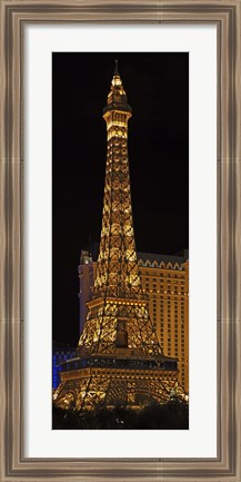 Framed Replica of the Eiffel Tower lit up at night, Paris Las Vegas, Las Vegas, Nevada, USA Print