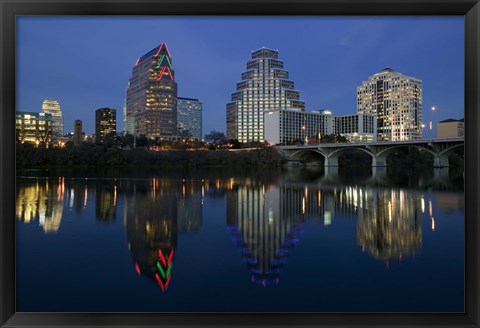 Framed Night view of Town Lake, Austin, Texas Print