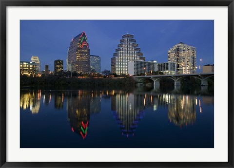 Framed Night view of Town Lake, Austin, Texas Print