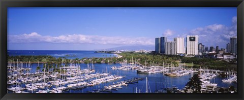 Framed Ala Wai, Honolulu, Hawaii with Boats Print