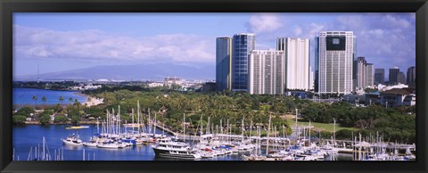 Framed Boats in Ala Wai, Honolulu, Hawaii Print